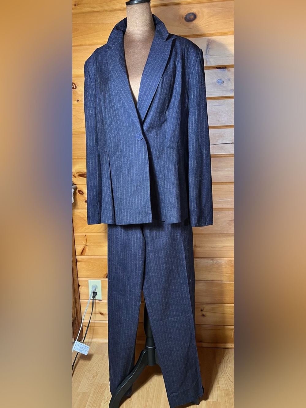 Women's Navy Pinstripe Pantsuit - Tailored Two-Piece Set